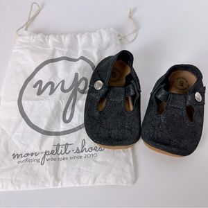 Midnight Shimmer Mon Petit Shoes MPs Black Shimmery Sparkly Leather Soft Soles 5